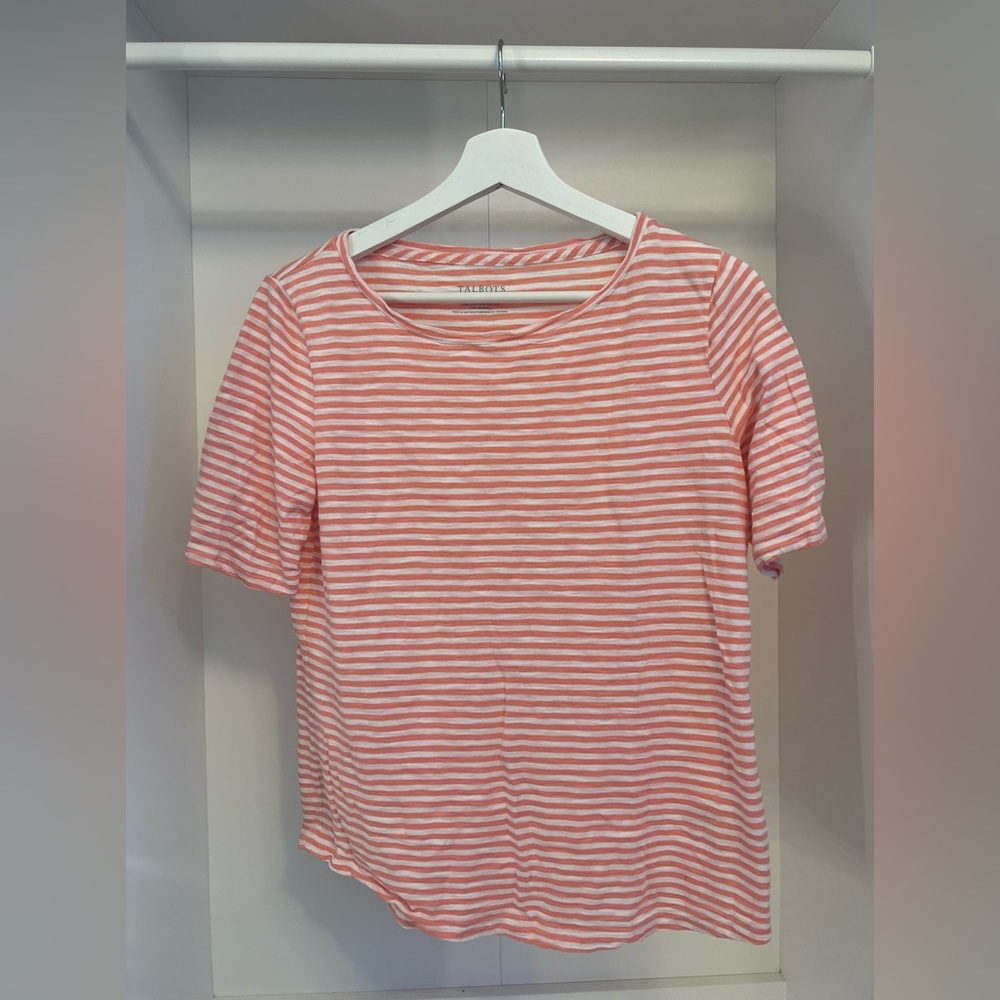 |Talbots Pink and White Striped Shirt|